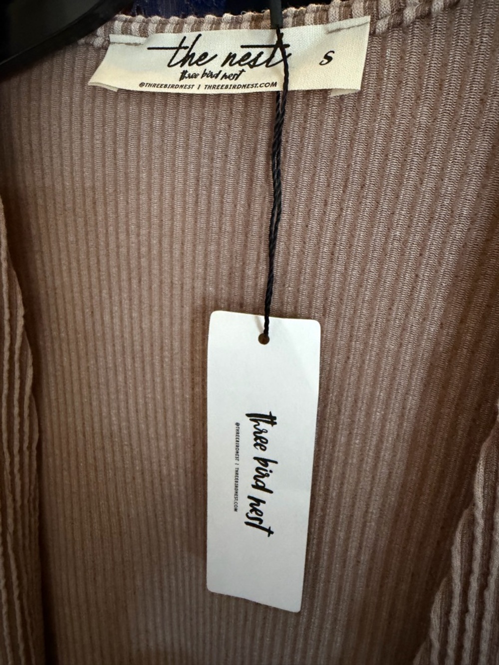 Three Bird Nest Ribbed Open-Front Cardigan in Dusty Mauve - Picture 5 of 7